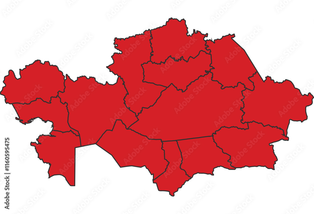 Kazakhstan Red map with border of regions outline vector Kazakhstan Red map with border of regions outline vector