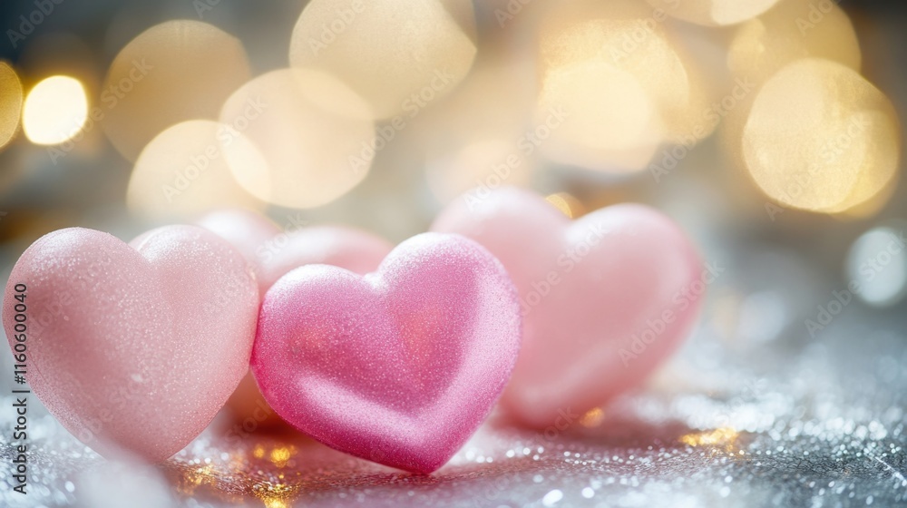 Fototapeta premium Group of pink hearts arranged on a table, perfect for Valentine's Day or romantic occasions