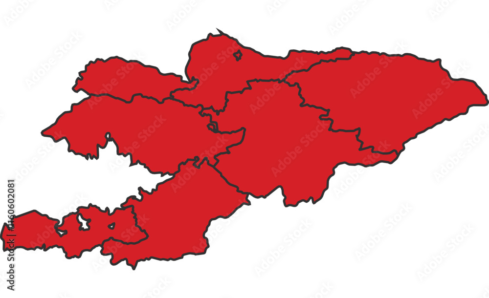 Kyrgyzstan Red map with border of regions outline vector Kyrgyzstan Red map with border of regions outline vector