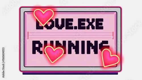 Colorful graphic depicting a playful love-themed computer program with hearts. photo