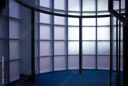 Φωτογραφία Low view of internal hallway with glass opaque blocks and bannister