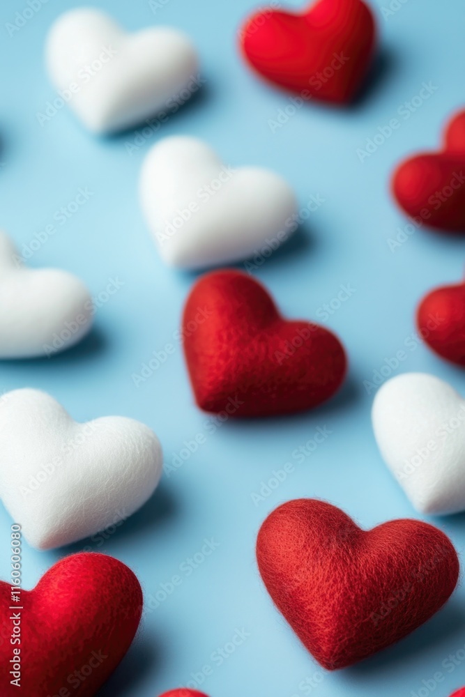 Obraz premium A cluster of red and white hearts on a blue background, ideal for Valentine's Day or romantic celebrations