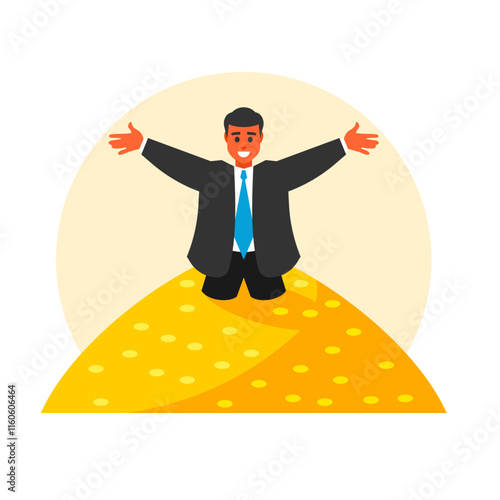 millionaire in a pile of gold coins