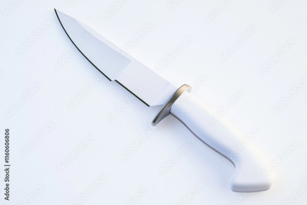 Obraz premium A single knife with a black handle placed on a clean white surface