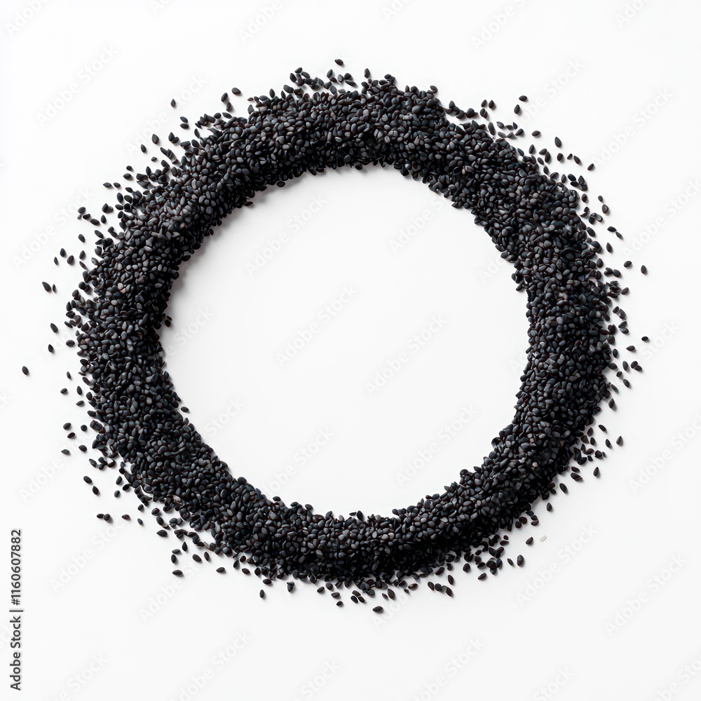 Black organic sesame seeds in shape circle Isolated on White Background Generative AI Black organic sesame seeds in shape circle Isolated on White Background Generative AI