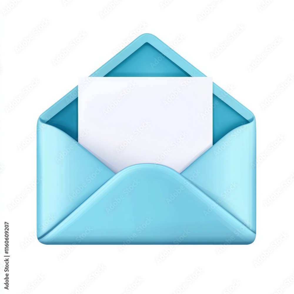 Light Blue Envelope Icon with White Paper Inside, High-Quality Vector Illustration on a White Background, Simple and Adorable Clipart Style, Ideal for Email and Communication Apps Light Blue Envelope Icon with White Paper Inside, High-Quality Vector Illustration on a White Background, Simple and Adorable Clipart Style, Ideal for Email and Communication Apps