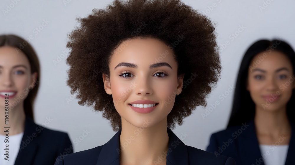 Close-up Photo: Confident Women Smiling Brightly in Corporate Setting. AI Generated Close-up Photo: Confident Women Smiling Brightly in Corporate Setting. AI Generated