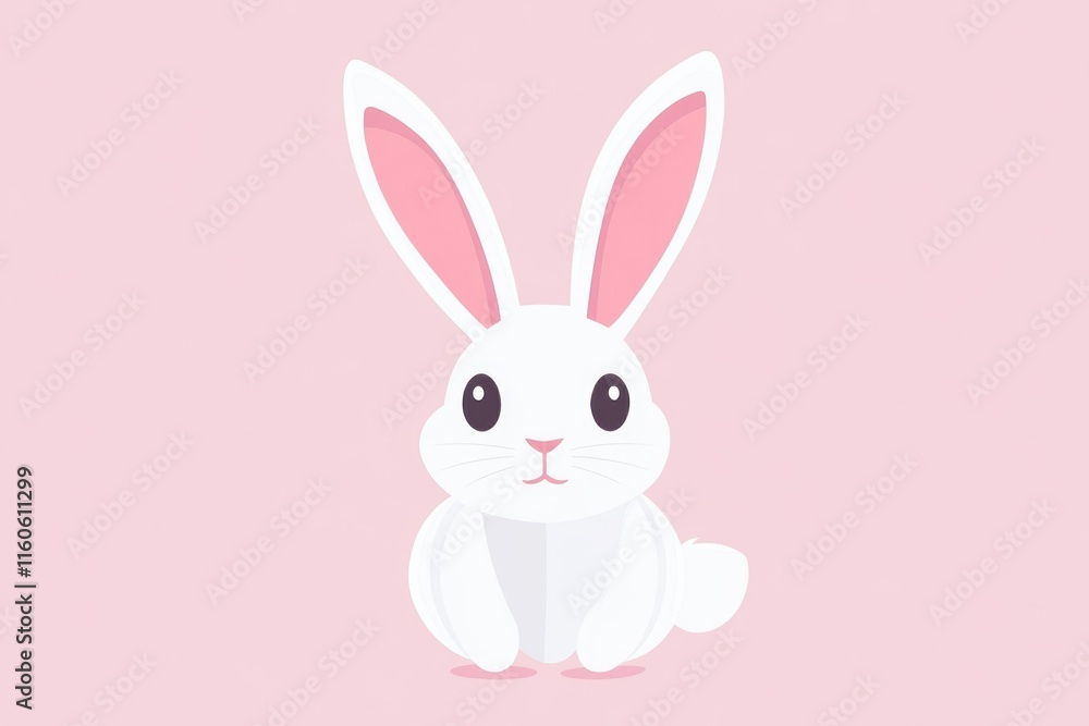 A white rabbit sits on a bright pink surface, looking curious A white rabbit sits on a bright pink surface, looking curious