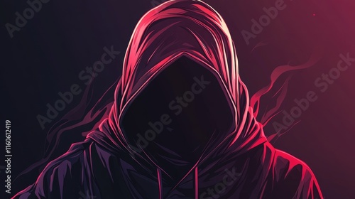 Mysterious evil character wearing a hood, created in a minimalist vector style with simple gradients and separated layers.