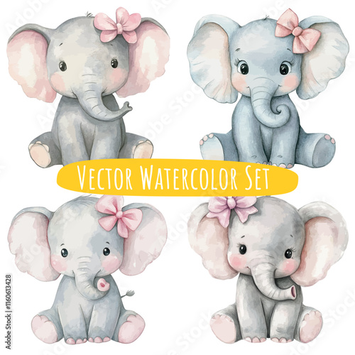Watercolor Baby Elephants Set   Whimsical Illustrations