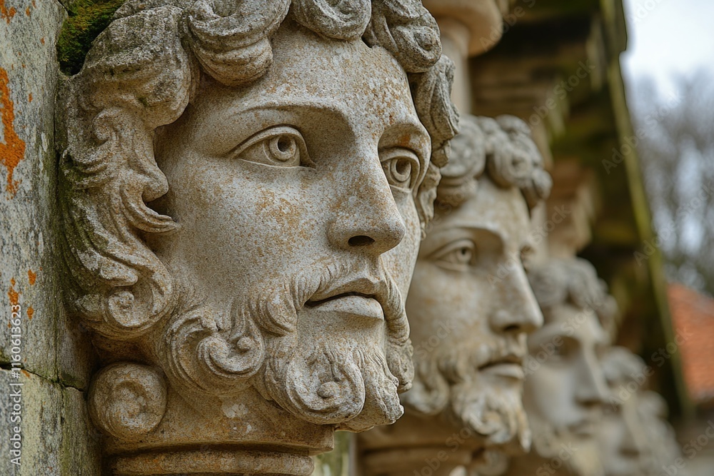 A close-up shot of a statue depicting a man's face, perfect for illustrating ideas related to humanism or philosophy A close-up shot of a statue depicting a man's face, perfect for illustrating ideas related to humanism or philosophy