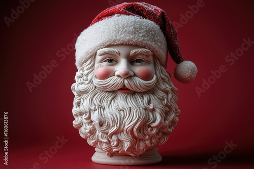 A festive image of Santa Claus wearing his iconic red and white Santa hat, perfect for Christmas marketing materials or holiday decorations photo