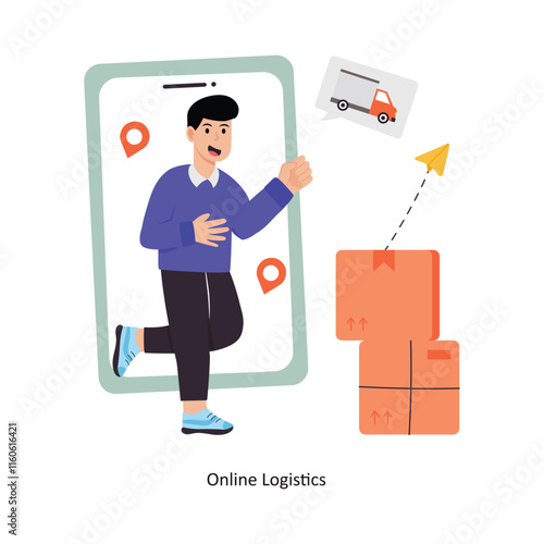 Online Logistics concept vector illustration. Supply Chain isolated On white Background.                  