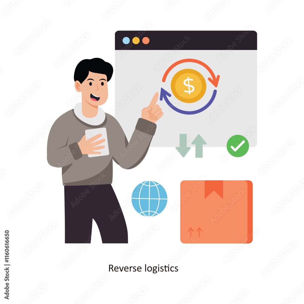 Reverse logistics concept vector illustration. Supply Chain isolated On white Background. Reverse logistics concept vector illustration. Supply Chain isolated On white Background.