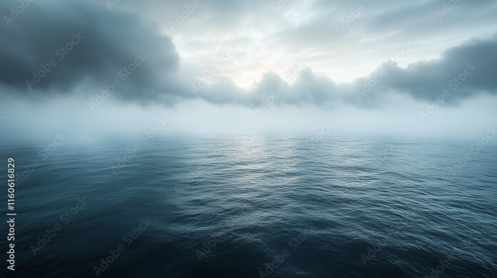 Fototapeta premium Dramatic Ocean Scene with Misty Horizon and Storm Clouds for Atmospheric Themes