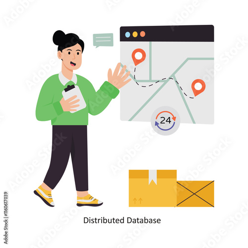  Distributed Database concept vector illustration. Supply Chain isolated On white Background.                 