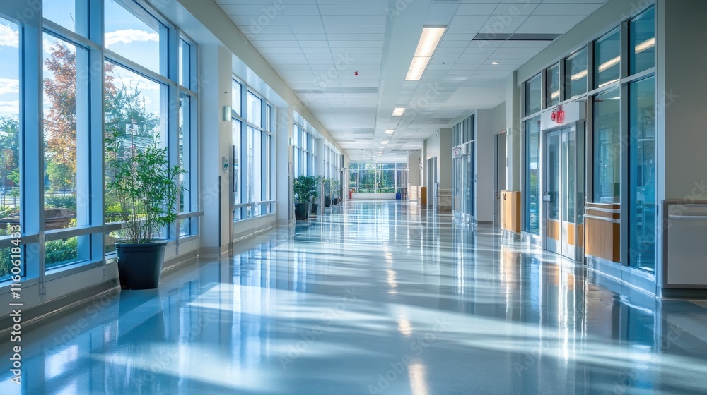 Sustainable healthcare facility with advanced smart building systems for energy conservation and environmental responsibility. Sustainable healthcare facility with advanced smart building systems for energy conservation and environmental responsibility.