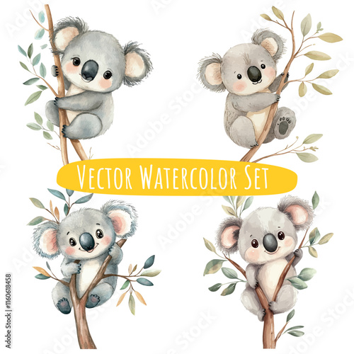 Watercolor Koala Illustrations   Set of Four