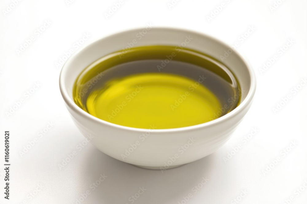 A clear glass bowl filled with olive oil sitting on a clean white surface A clear glass bowl filled with olive oil sitting on a clean white surface