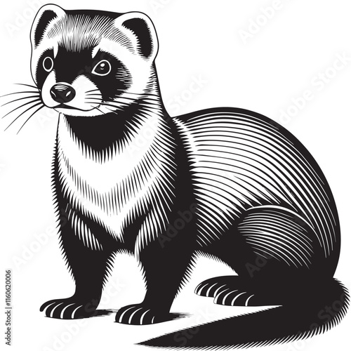 Footed Ferret Exclusive Art Silhouette vector white black