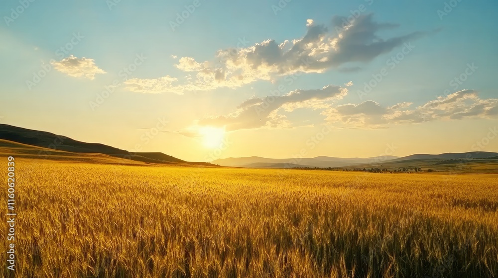 Wide-open field bathed in golden sunlight during sunrise, with a pristine blue sky overhead, symbolizing hope and natural beauty. Wide-open field bathed in golden sunlight during sunrise, with a pristine blue sky overhead, symbolizing hope and natural beauty.