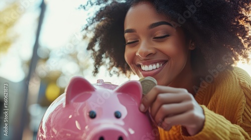 The Happy Girl Saving Money