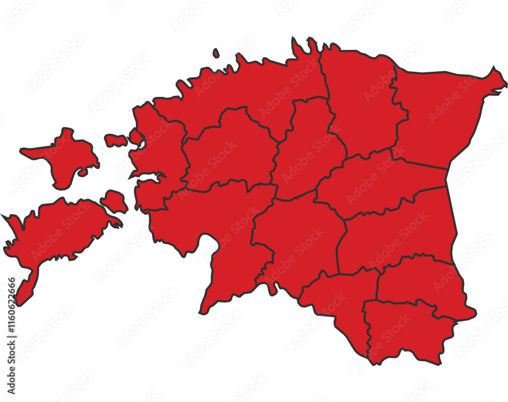 Estonia Red map with border of regions outline vector Estonia Red map with border of regions outline vector