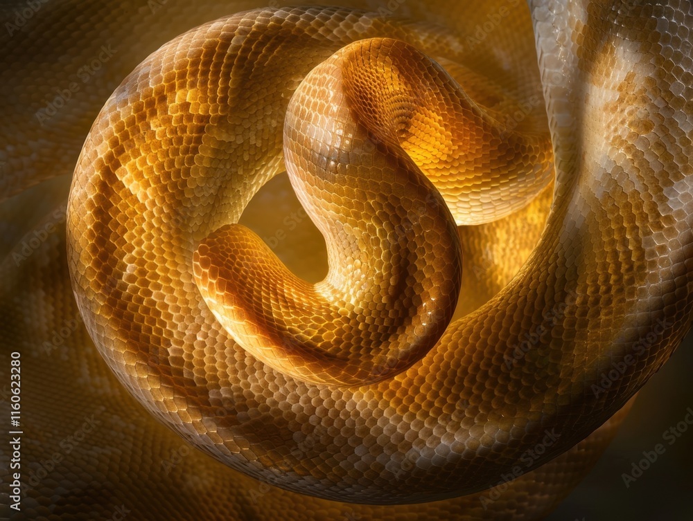 Fototapeta premium Intricate Golden Python Coiled in Macro Perspective