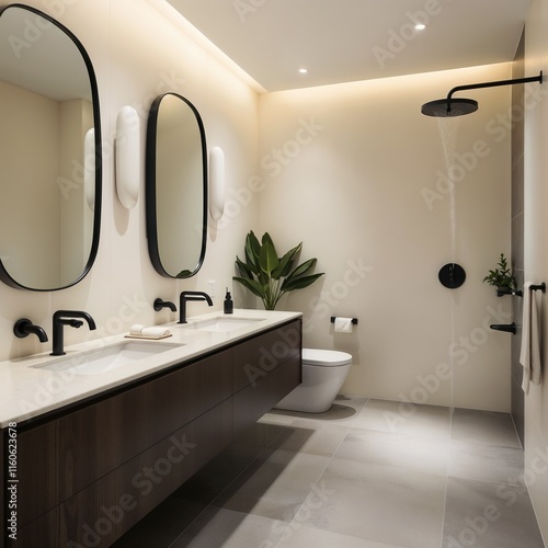 Timber Elegance A Modern Ensuite Bathroom with Sleek Black Fixtures