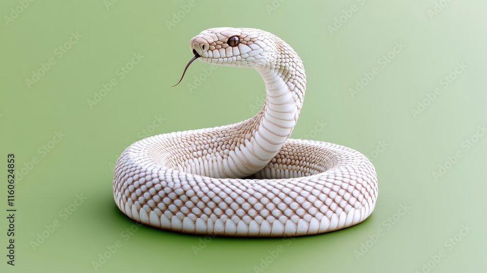 Fototapeta premium A realistic depiction of a coiled snake on a green background.