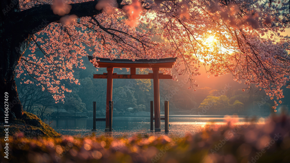 Naklejka premium Cherry Blossom Serenity in Kyoto