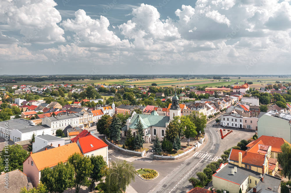 Summer skyline cityscape of Witkowo, Gniezno County, Wielkopolska, Poland. Panoramic view