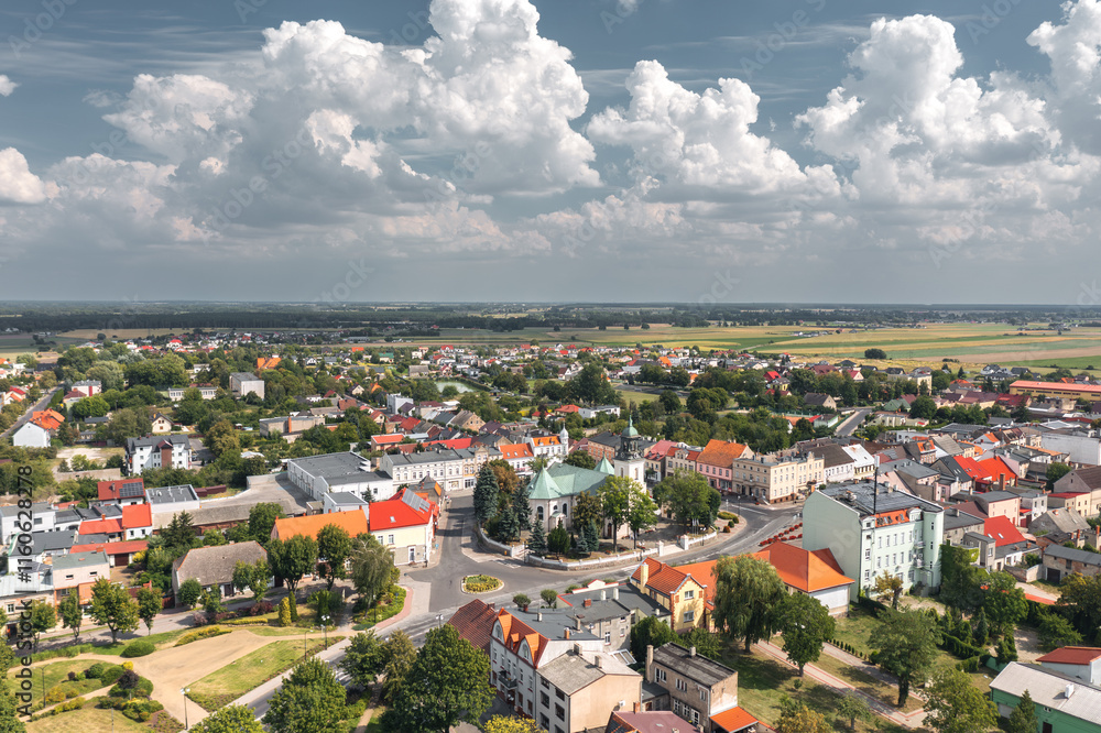 Summer skyline cityscape of Witkowo, Gniezno County, Wielkopolskie, Poland. Panoramic view