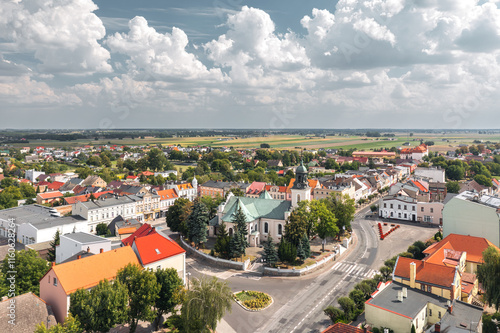 Obraz na płótnie Summer skyline cityscape of Witkowo, Gniezno County, Wielkopolska, Poland. Panoramic view w salonie