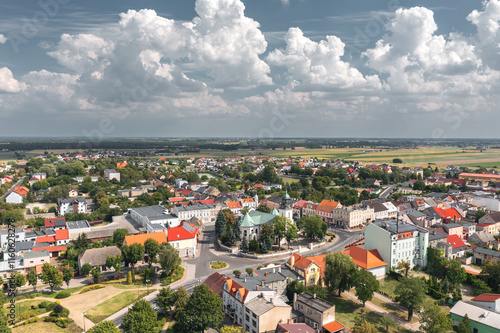 Obraz na płótnie Summer skyline cityscape of Witkowo, Gniezno County, Wielkopolskie, Poland. Panoramic view w salonie