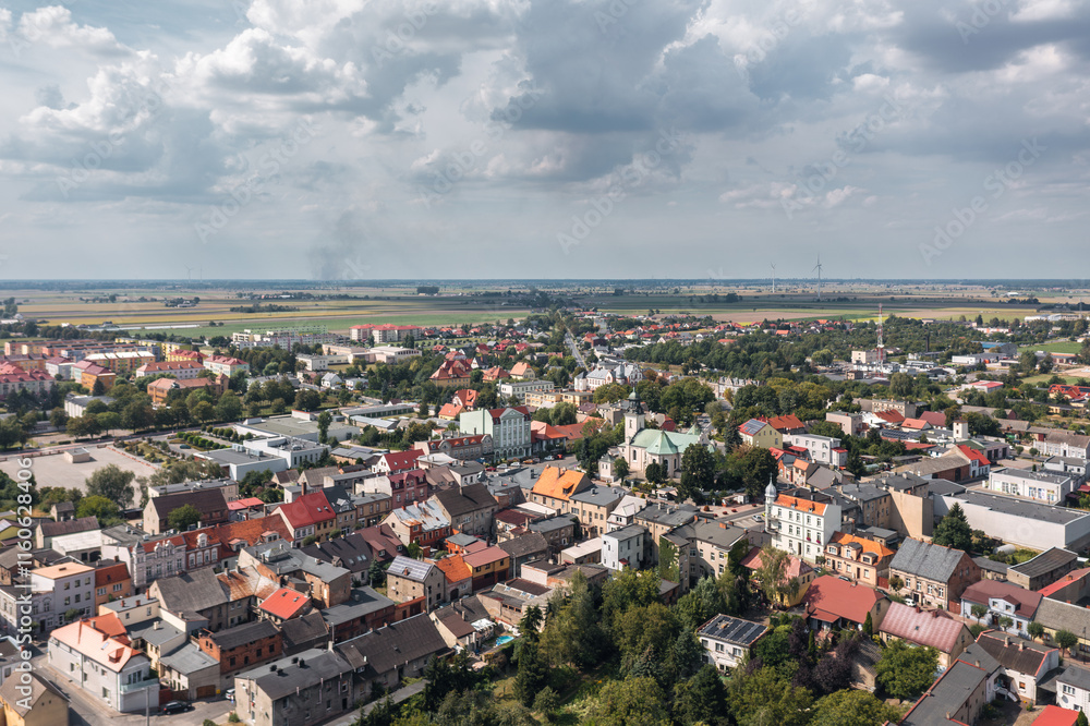 Summer skyline cityscape of Witkowo, Gniezno County, Wielkopolska, Poland. Panoramic view
