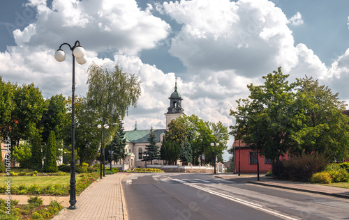 Obraz na płótnie Summer skyline cityscape of Witkowo, Gniezno County, Wielkopolska, Poland. Panoramic view w salonie