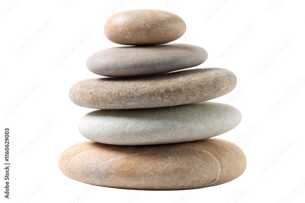 Stack of smooth round pebbles carefully arranged in balance, representing simplicity and calmness on a white background Stack of smooth round pebbles carefully arranged in balance, representing simplicity and calmness on a white background