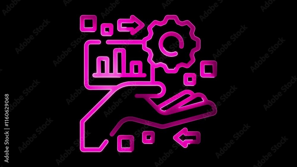Digital Asset Management icon animation by pink color neon on black background. Digital Asset Management icon animation by pink color neon on black background.