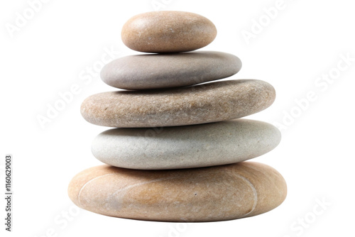 Stack of smooth round pebbles carefully arranged in balance, representing simplicity and calmness on a white background photo