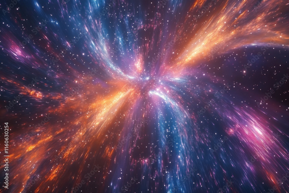 Fototapeta premium A stunning cosmic explosion showcases vibrant colors and intricate patterns set against the vastness of space, inviting viewers into a mesmerizing celestial spectacle.