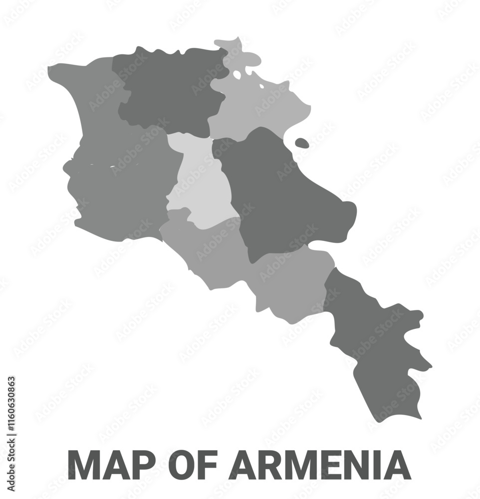 Armenia Greyscale political map simple flat illustration Armenia Greyscale political map simple flat illustration