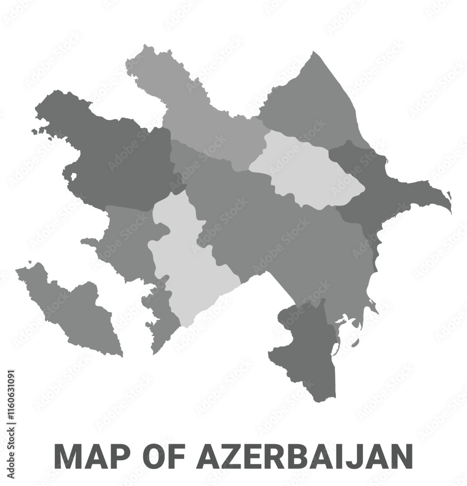 Fototapeta premium Azerbaijan Greyscale political map simple flat illustration
