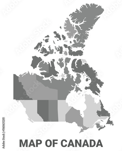 Canada Greyscale political map simple flat illustration