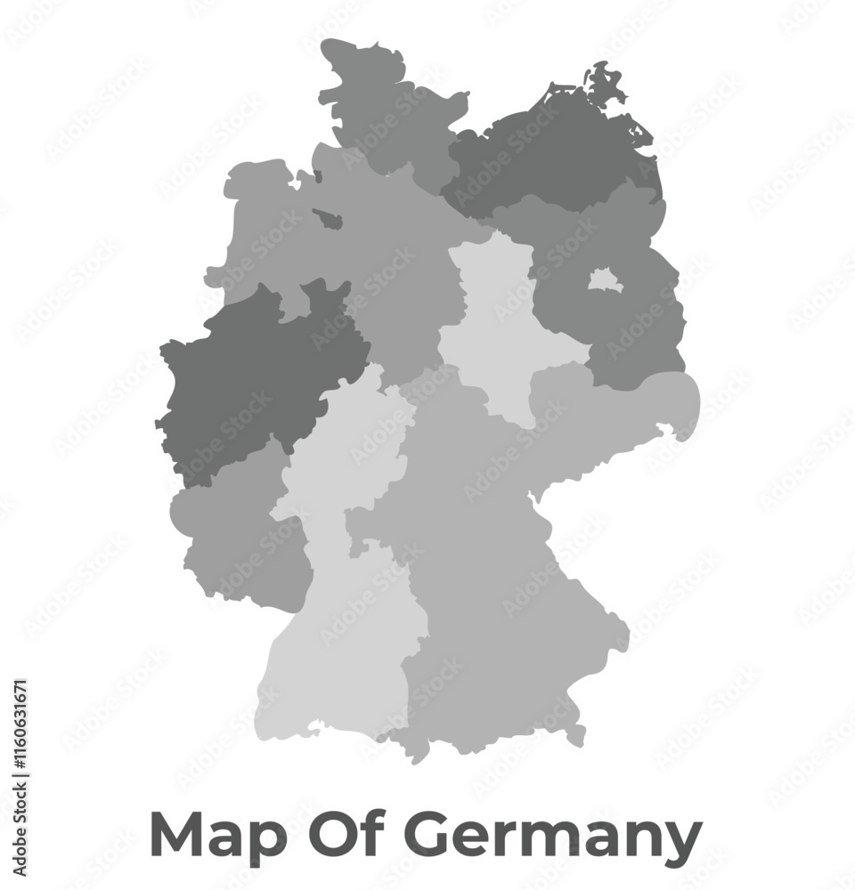 Fototapeta premium Germany Greyscale political map simple flat illustration