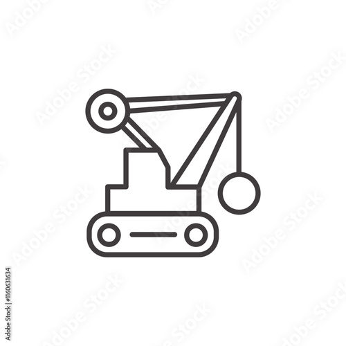 Demolition Crane Icon Depicting Construction Equipment in Black and White