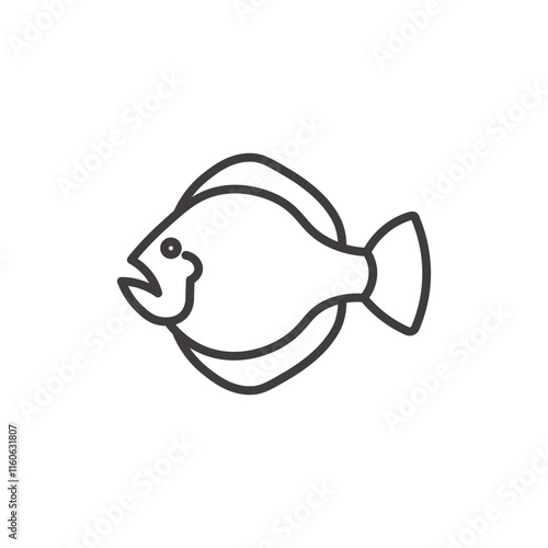 Flat Fish Icon Depicting a Marine Animal in Black and White