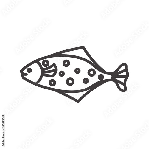 Halibut Icon Depicting a Flat Fish in Black and White