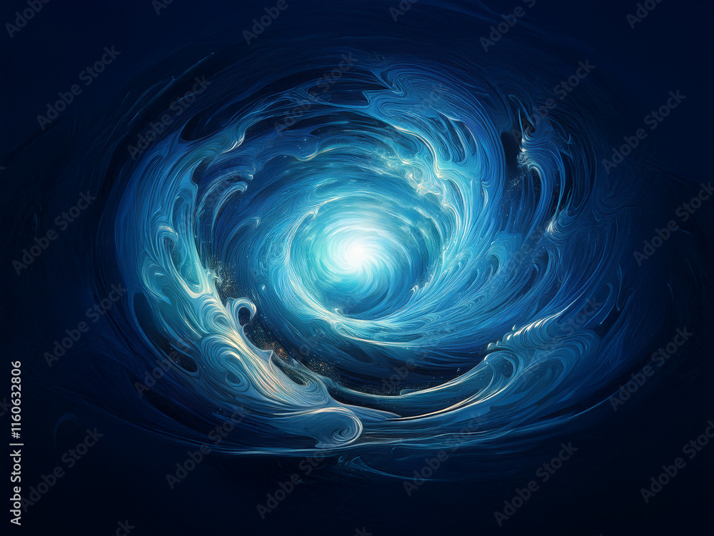 Obraz premium A swirling vortex of luminous blue water, creating a mesmerizing, ethereal tunnel leading to a bright center. The deep blue hues and dynamic flow evoke a sense of mystery and depth.