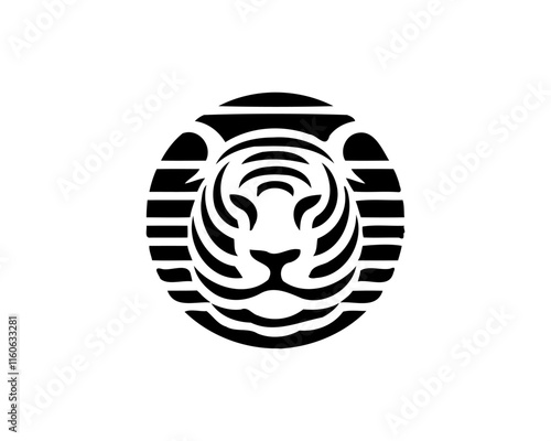 Tiger logo design vector template. Black and white silhouette tiger vector illustration. photo